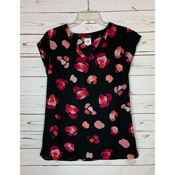 CAbi Tops - CAbi Women's S Small Black Pink Floral Short Sleeve Cute Petal Top Blouse #5523